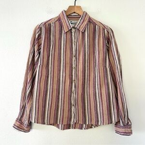 VINTAGE COLUMBIA Cotton STRIPED BUTTON UP SHIRT SZ M PURPLE TAN GORPCORE Hike